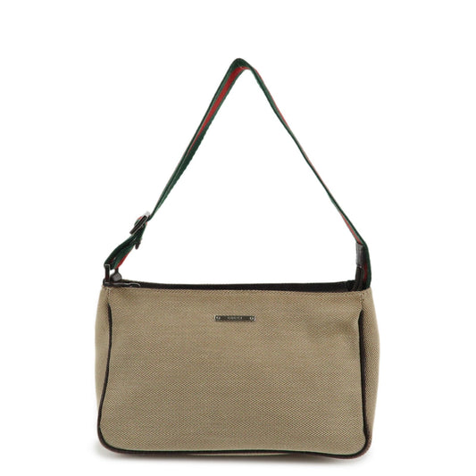 GUCCI Sherry Canvas Leather Pouch Hand Bag Beige Brown 106644  d