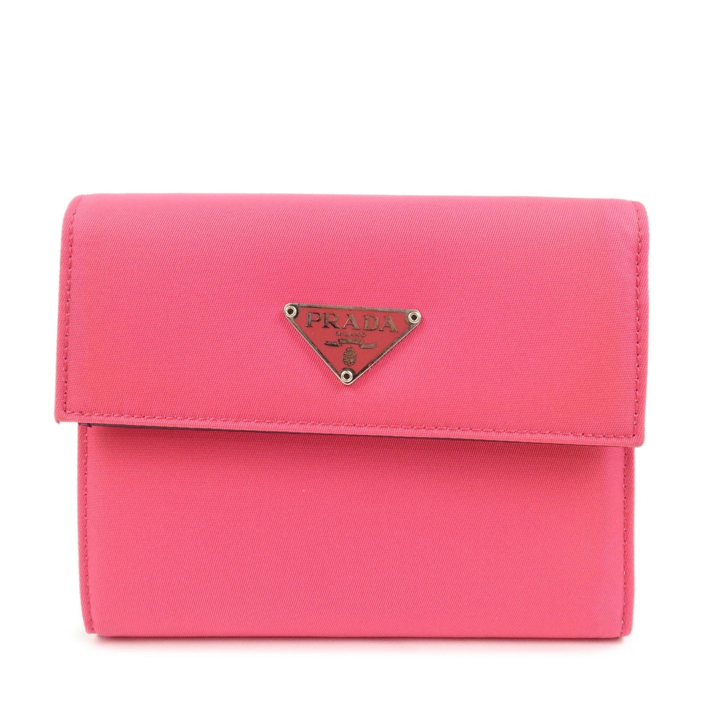 PRADA Triangle Logo Tessuto Nylon Mini Compact Wallet Neon Pink