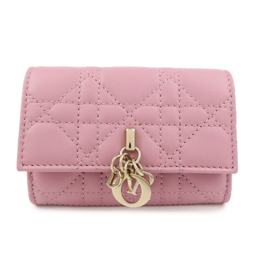 Christian Dior Cannage Logo Leather Bi-fold Compact Wallet Pink
