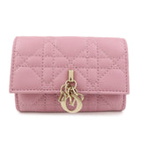 Christian Dior Cannage Logo Leather Bi-fold Compact Wallet Pink