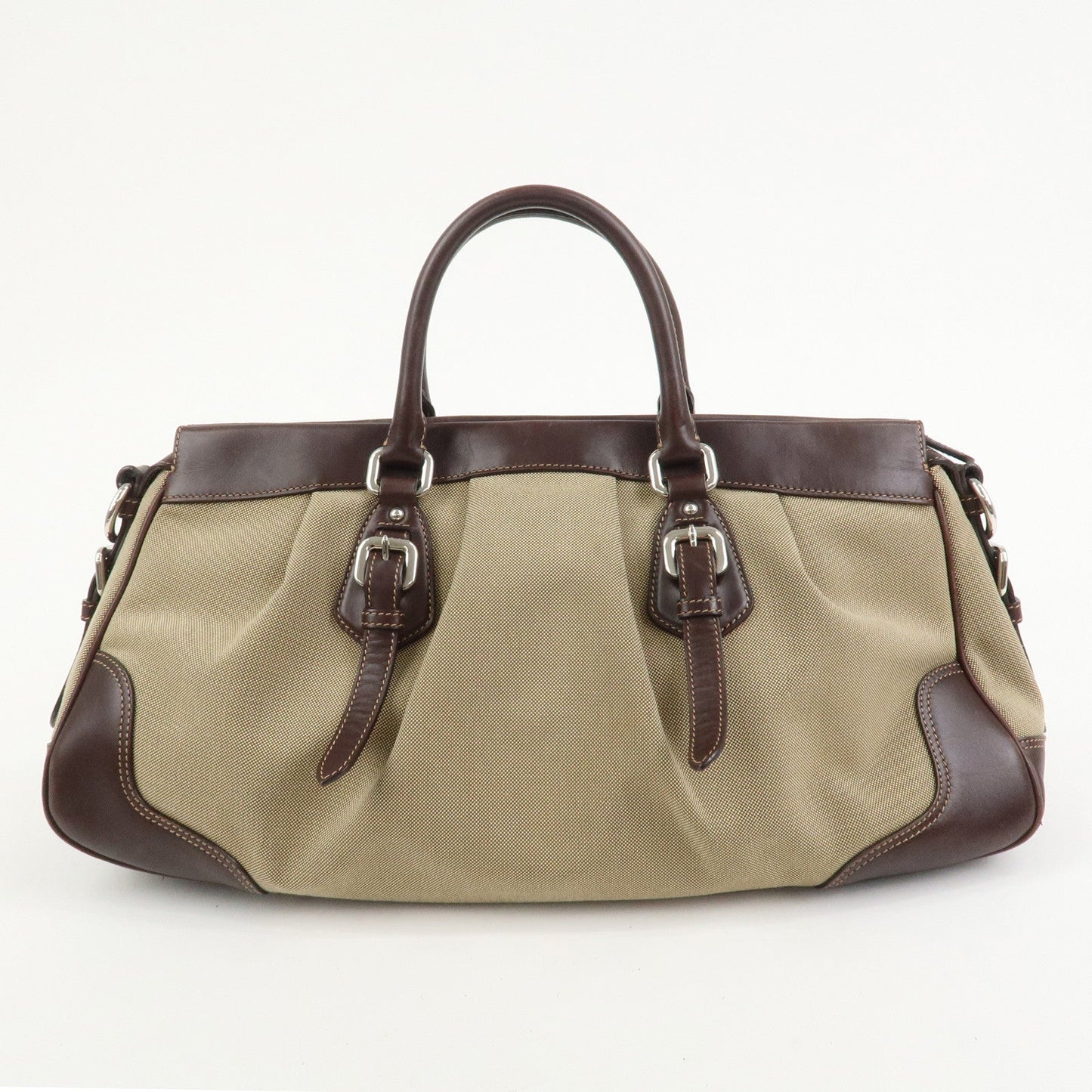 PRADA Logo Canvas Leather 2Way Bag Shoulder Bag Hand Bag Brown