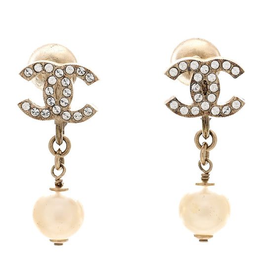 Amelia Pearl Crystal CC Drop Clip On Earrings Gold White