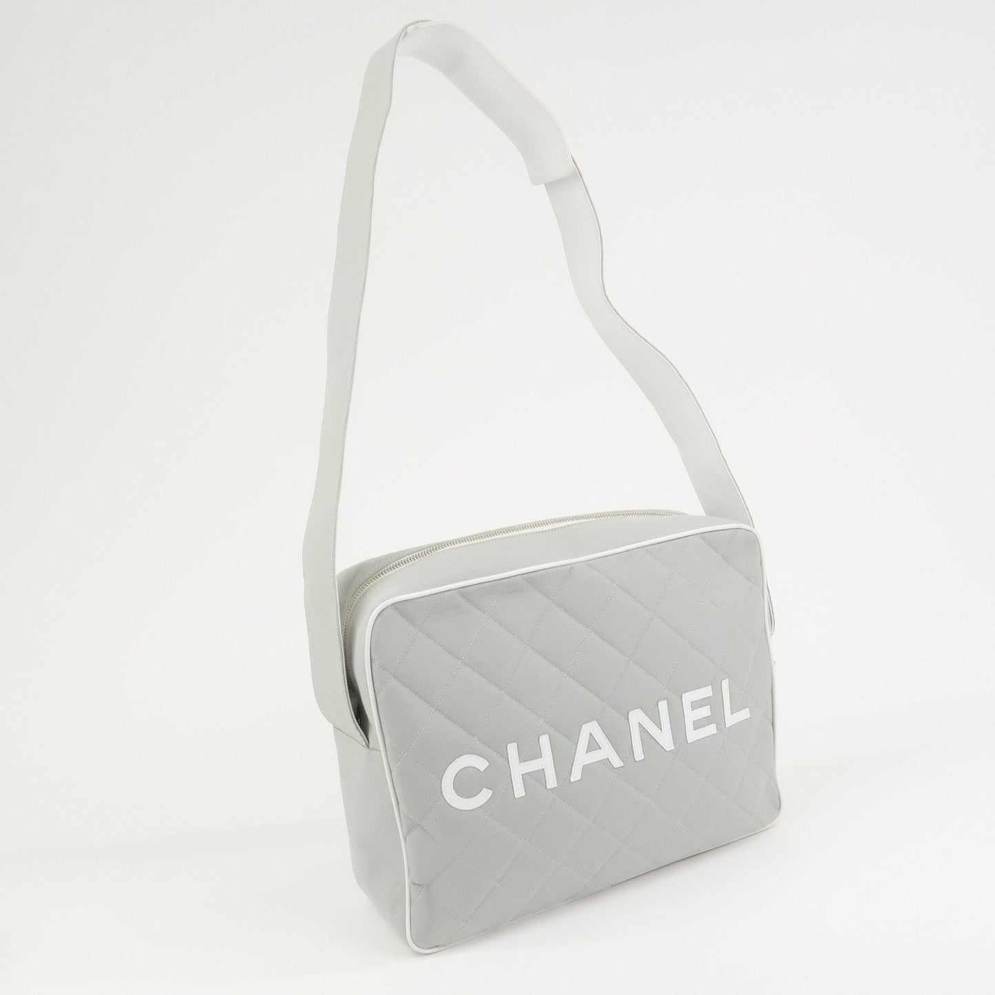 CHANEL Sports Line COCO Mark Canvas Leather Shoulder Bag Gray White