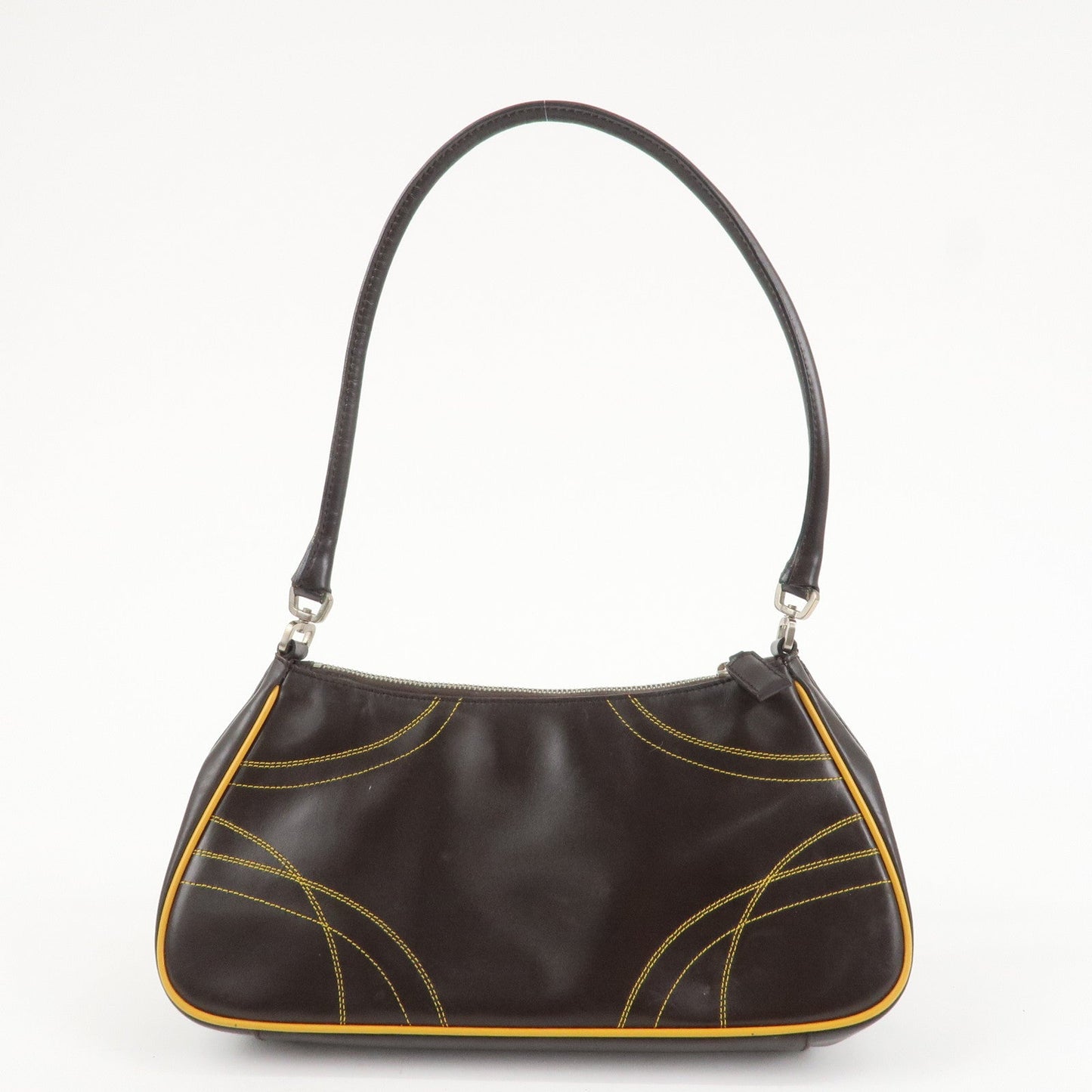 PRADA Logo Leather Shoulder Bag Hand Bag Brown Yellow B11055  d