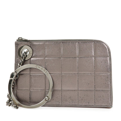 CHANEL Chocolate Bar Leather Clutch Bag Hand Bag Silver