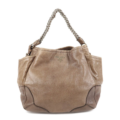 PRADA Logo Leather Shoulder Bag Hand Bag Brown  d
