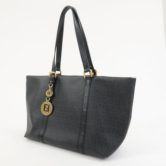 FENDI Zucchino PVC Leather Tote Bag Shoulder Bag Black 8BH215
