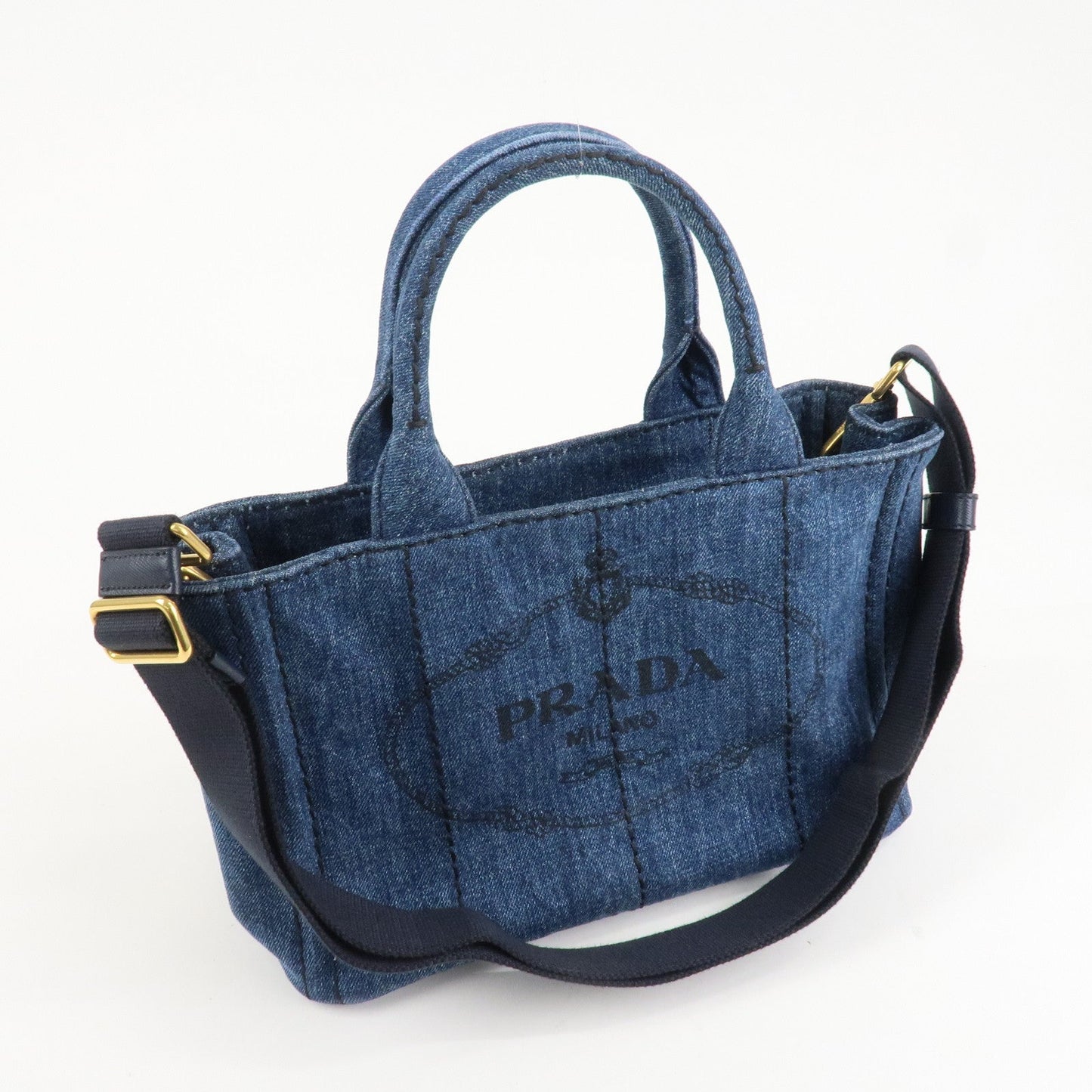 PRADA Canapa Mini Canvas Denim 2Way Shoulder Hand Bag Navy B2439G  d