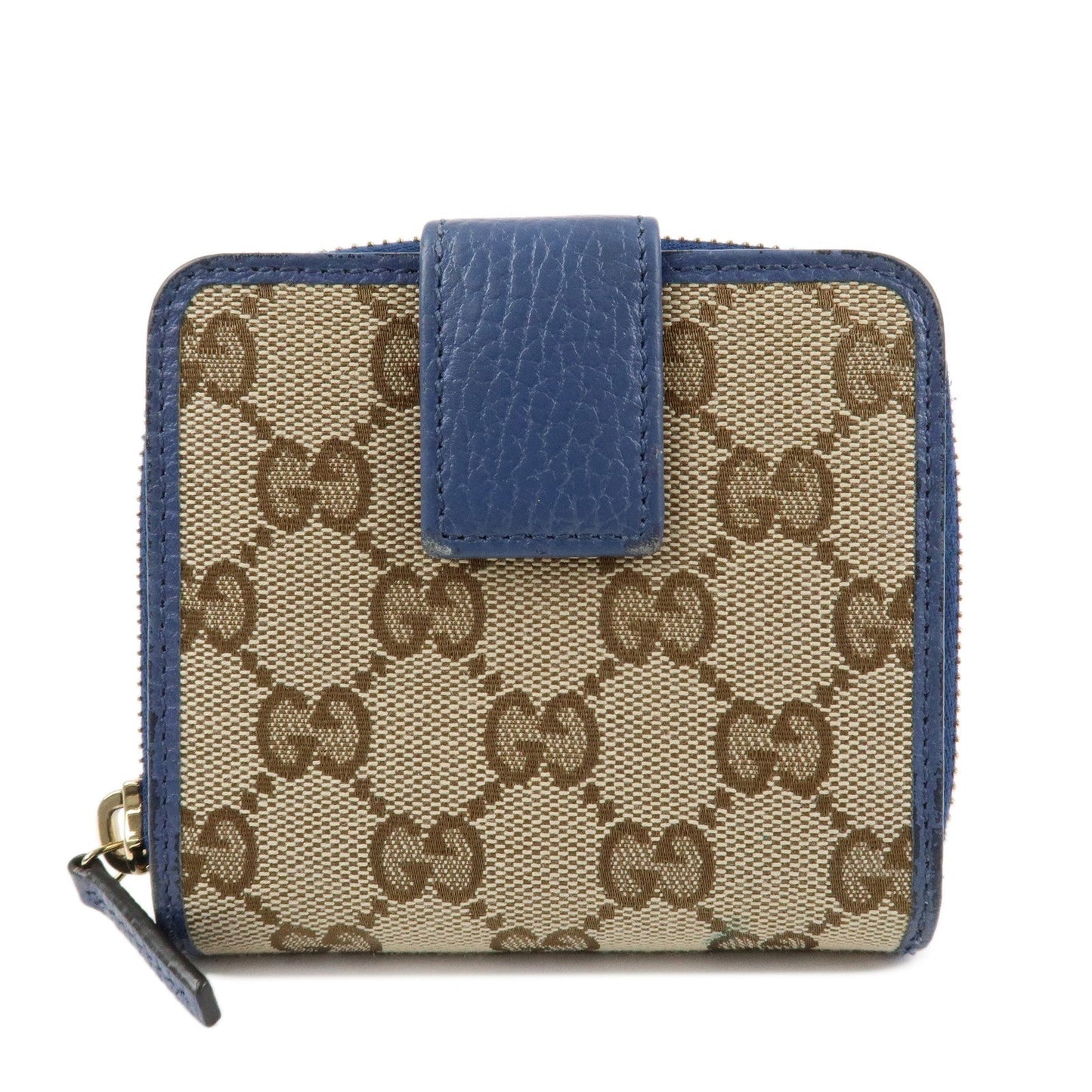 GUCCI GG Canvas Leather Bi-Fold Wallet Beige Blue 346056  d