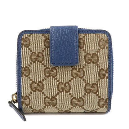 GUCCI GG Canvas Leather Bi-Fold Wallet Beige Blue 346056  d