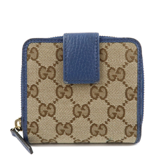 GUCCI GG Canvas Leather Bi-Fold Wallet Beige Blue 346056  d