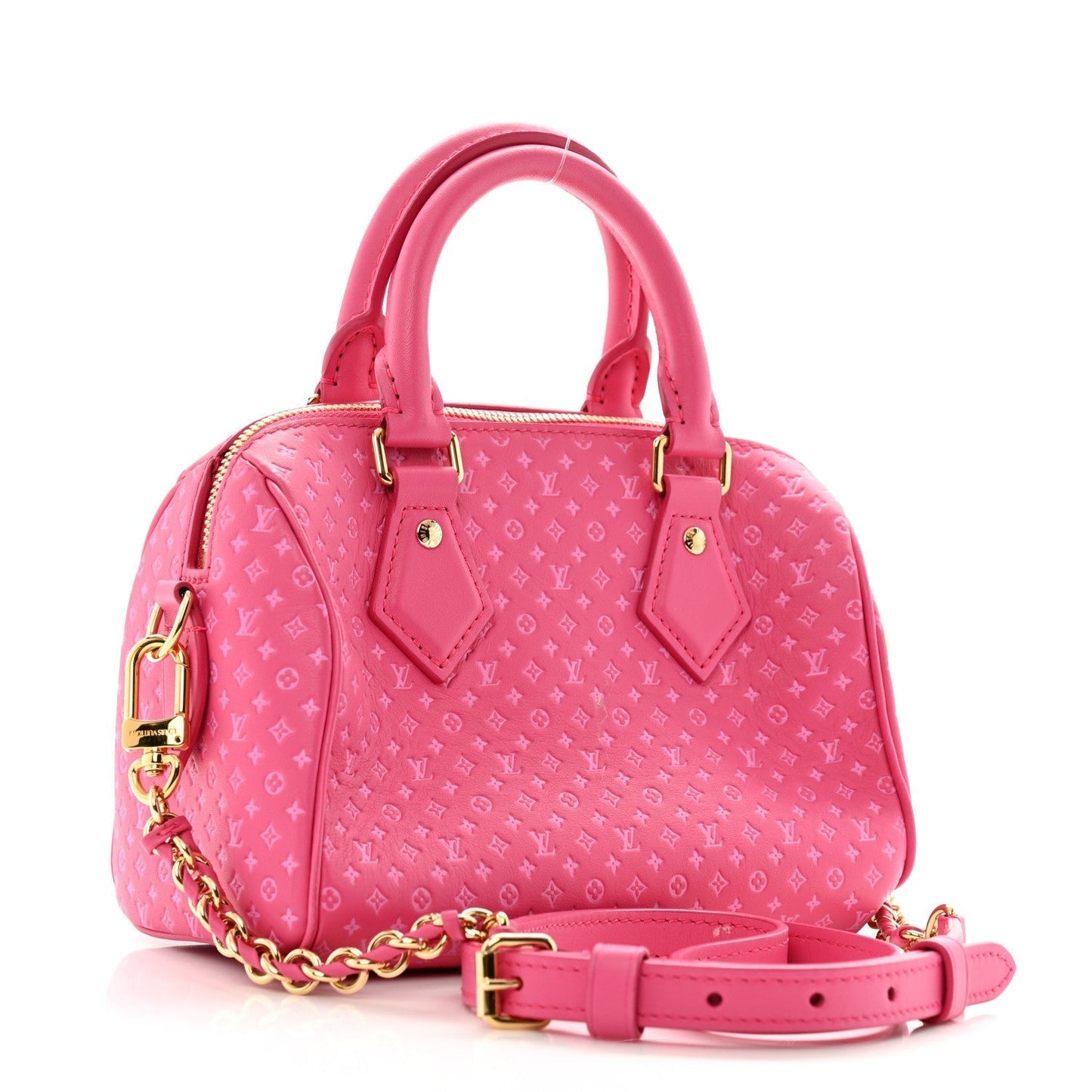 Louis Vuitton Calfskin Nanogram Embossed Speedy Bandouliere 20 Rose