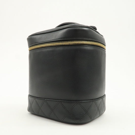 CHANEL Bicolore Lamb Skin Vanity Bag Hand Bag Black A01619