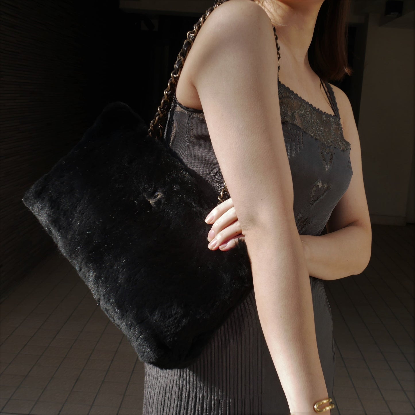 CHANEL Black Lapin Fur Tote ao33627