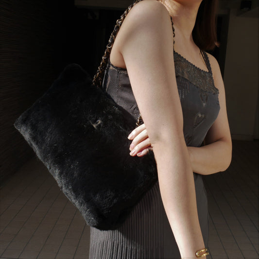 CHANEL Black Lapin Fur Tote ao33627