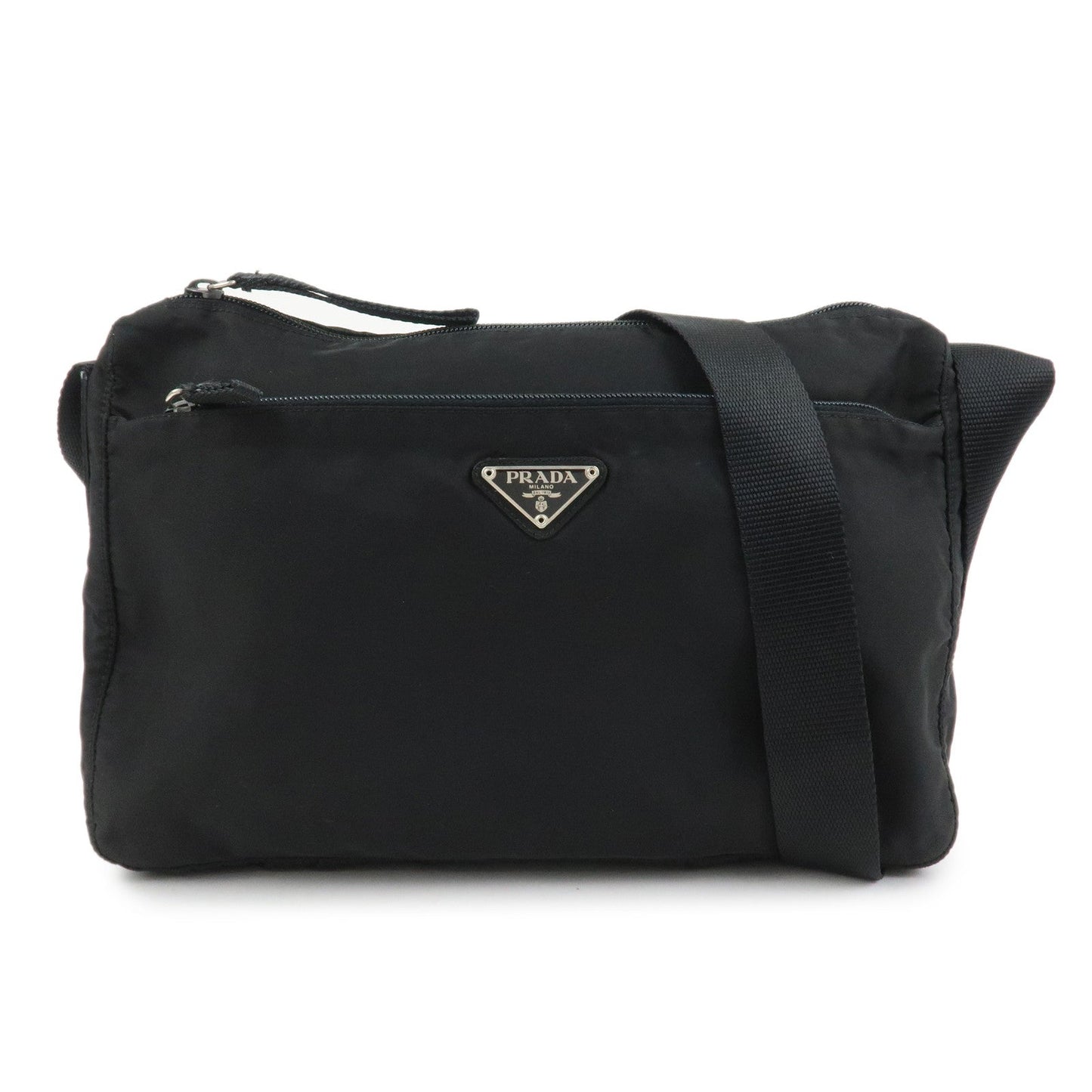 PRADA Nylon Leather Shoulder Bag Crossbody Bag Black B10140