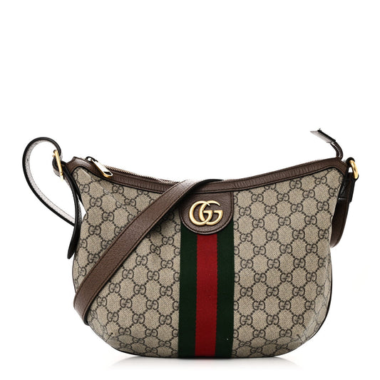 Amelia GG Supreme Monogram Web Small Ophidia Half Moon Hobo Brown