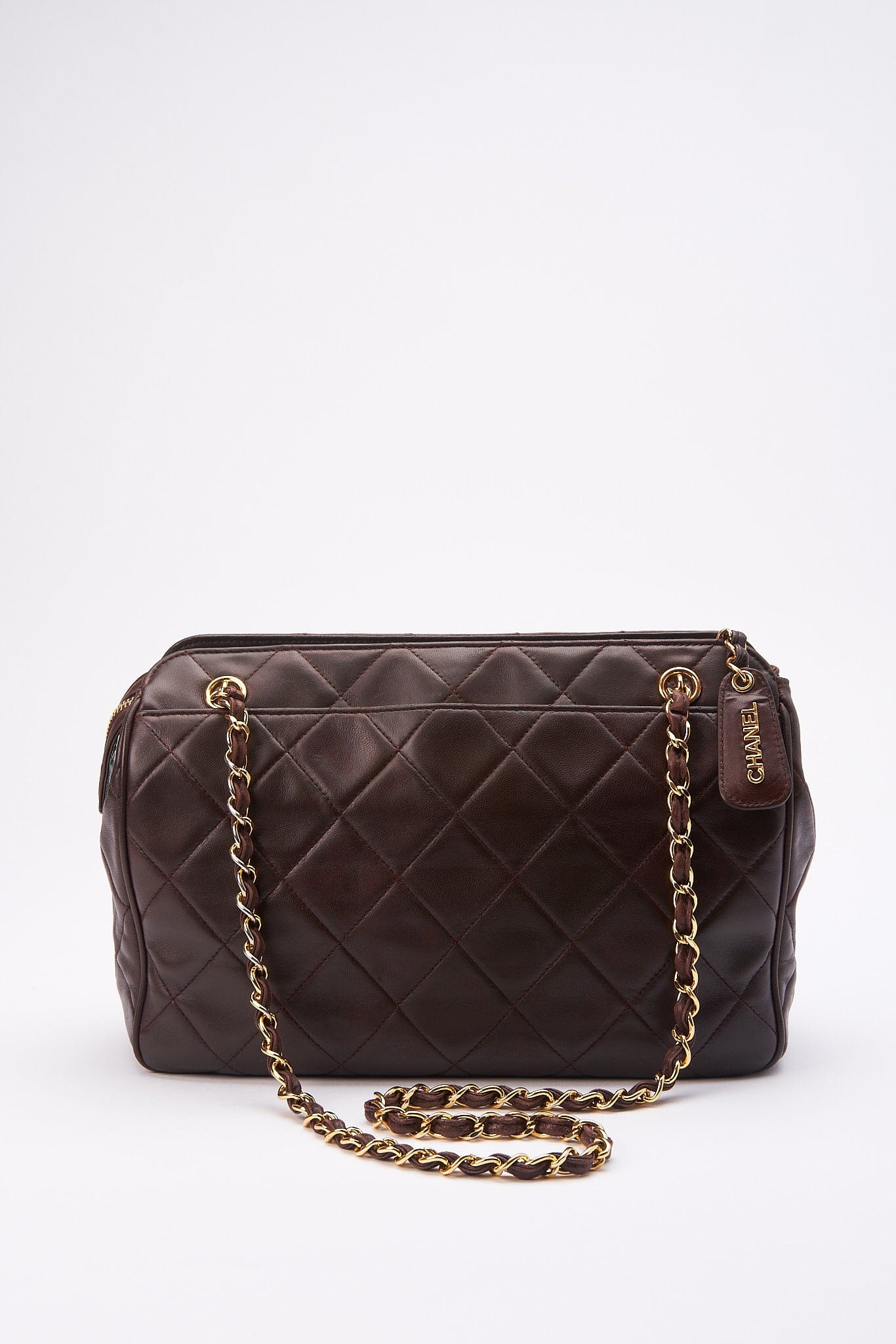 Chanel Brown Leather Shoulder Bag with Double Chain Handle