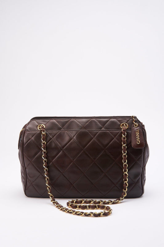 Chanel Brown Leather Shoulder Bag with Double Chain Handle