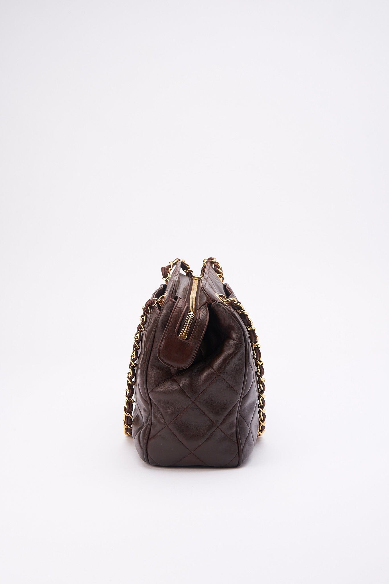 Chanel Brown Leather Shoulder Bag with Double Chain Handle