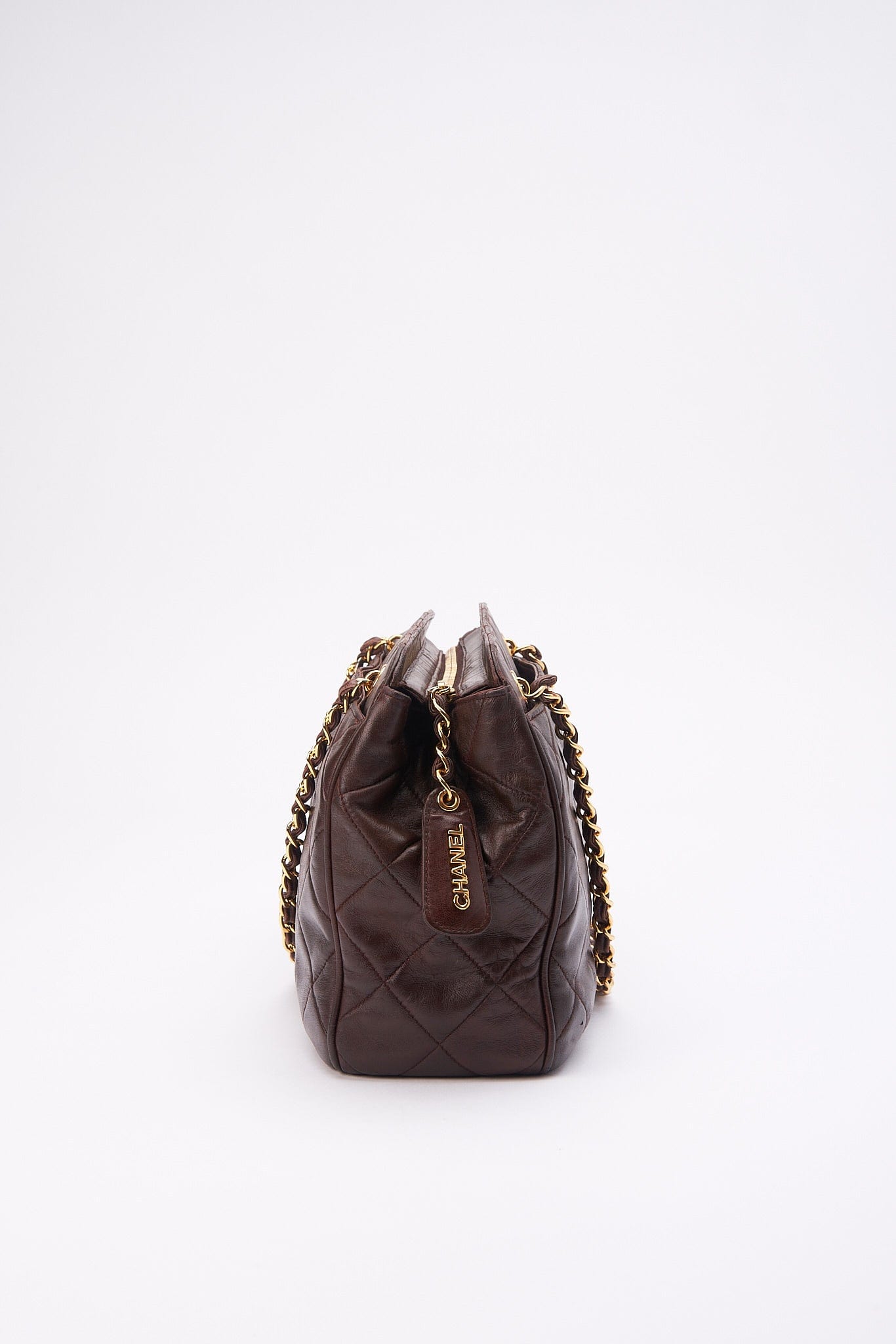 Chanel Brown Leather Shoulder Bag with Double Chain Handle