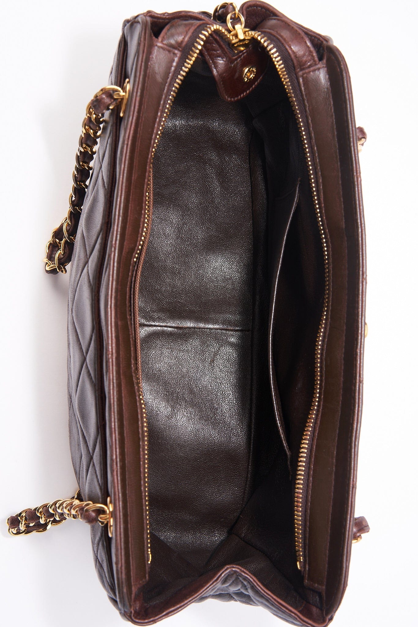 Chanel Brown Leather Shoulder Bag with Double Chain Handle