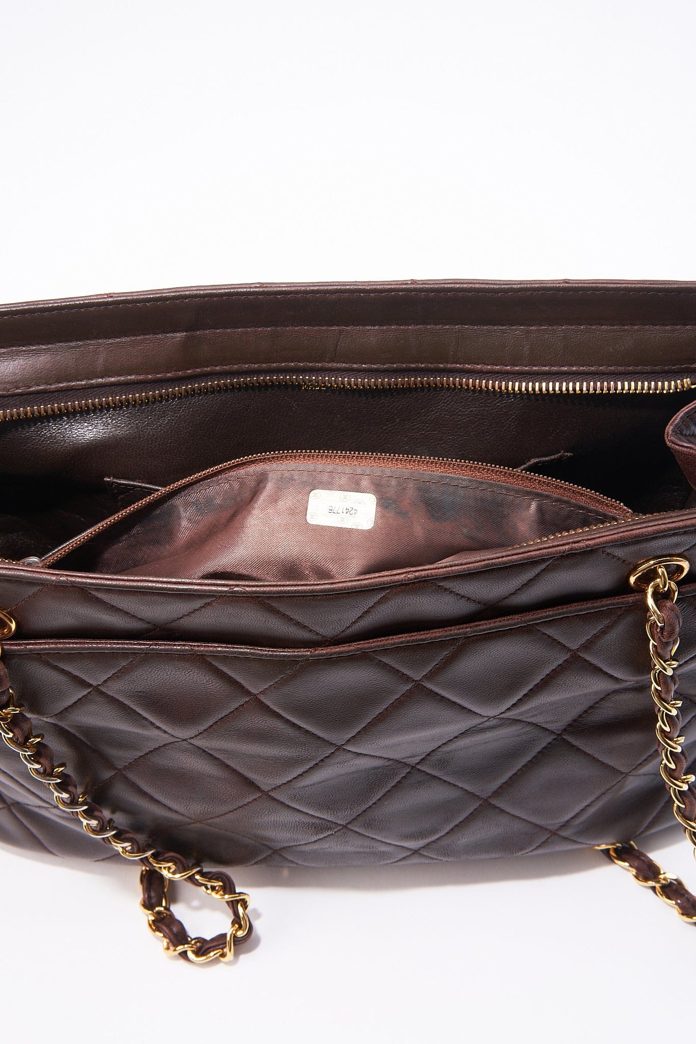 Chanel Brown Leather Shoulder Bag with Double Chain Handle