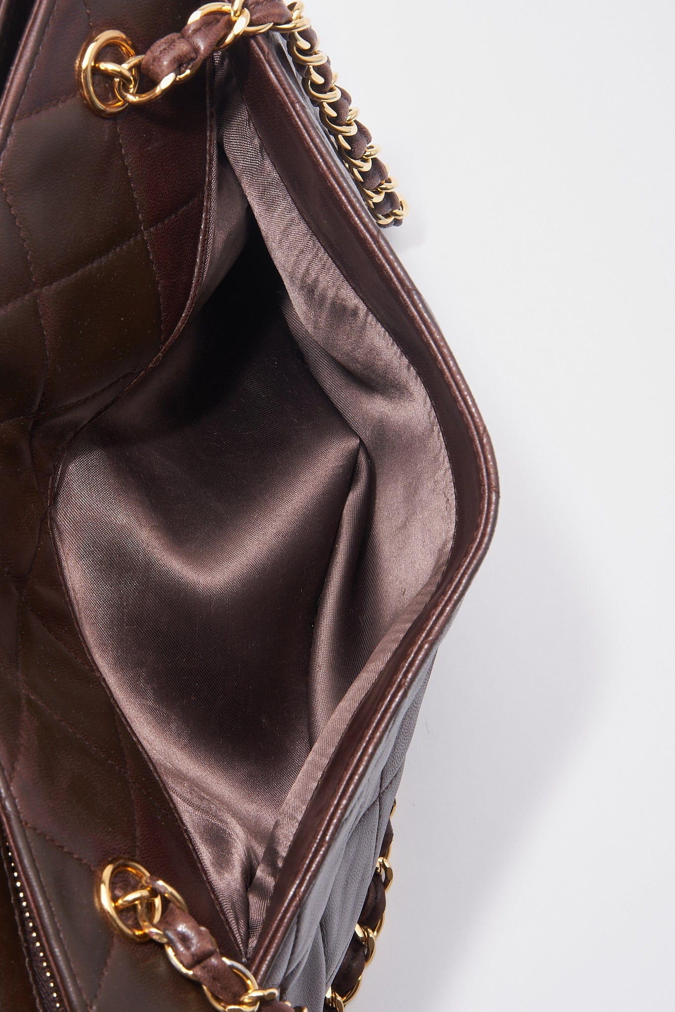 Chanel Brown Leather Shoulder Bag with Double Chain Handle