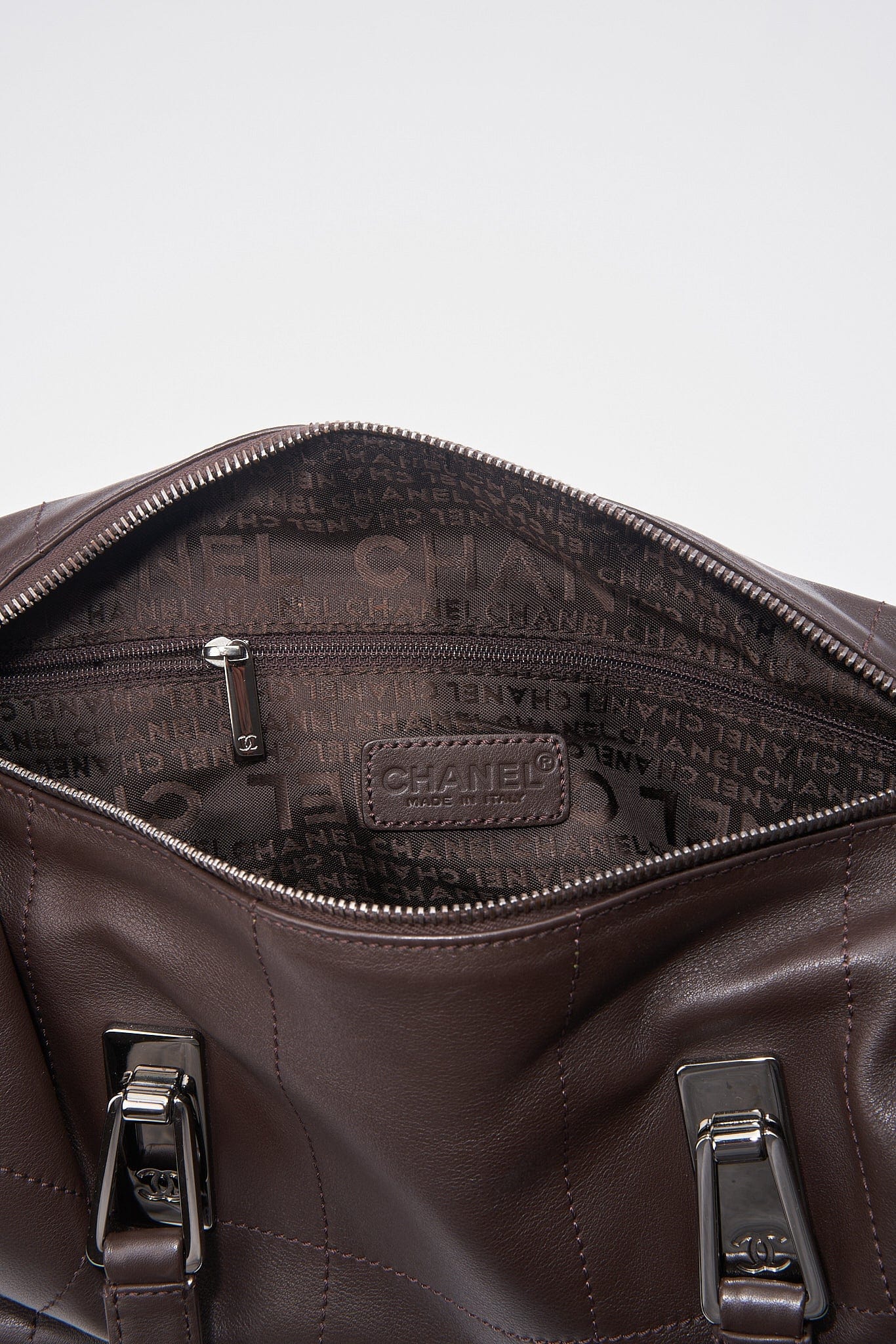 Chanel Brown Chocolate Bar Boston Bag with Silver Hardware