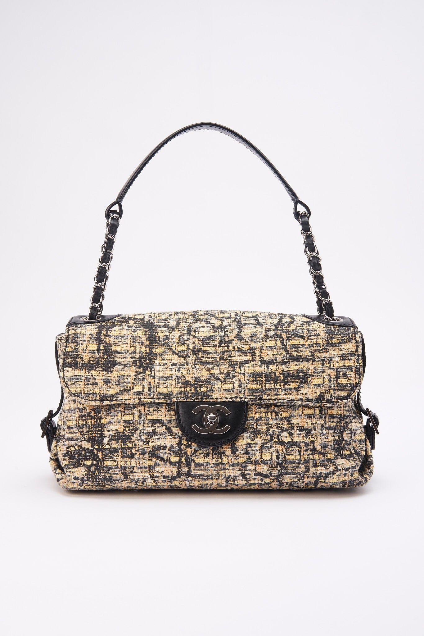 Chanel Printed Canvas Flap Bag with Black Leather Trim