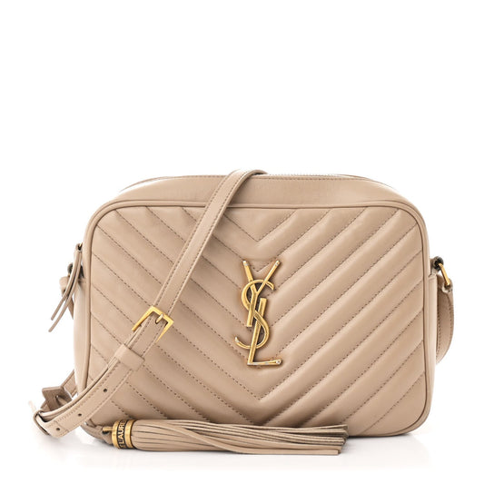 Saint Laurent Calfskin Matelasse Monogram Lou Camera Bag Dark Beige