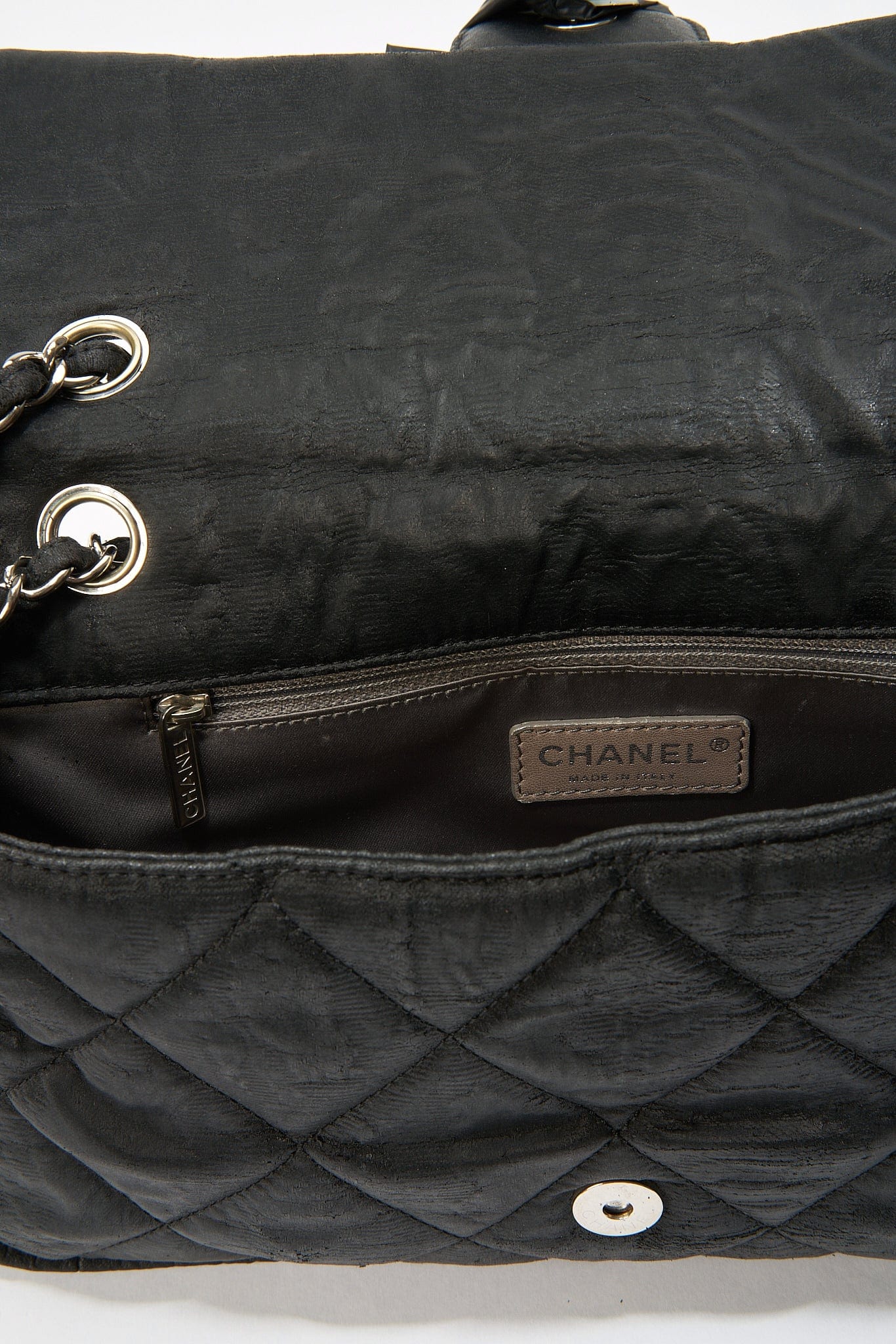 Chanel Black Textured Coated Nylon Single Flap Bag - Black
