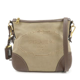 PRADA Logo Jacquard Leather Shoulder Bag Beige Brown BT867A
