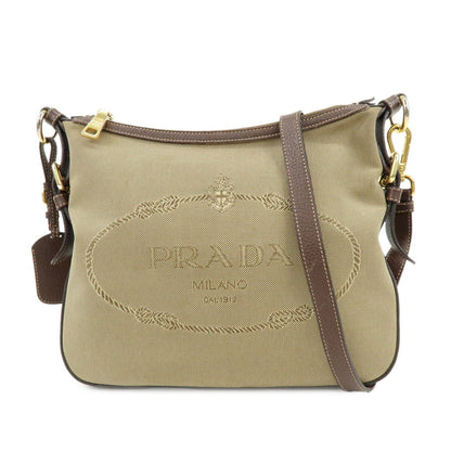 PRADA Logo Jacguard Leather Shoulder Bag Crossbody Bag Brown