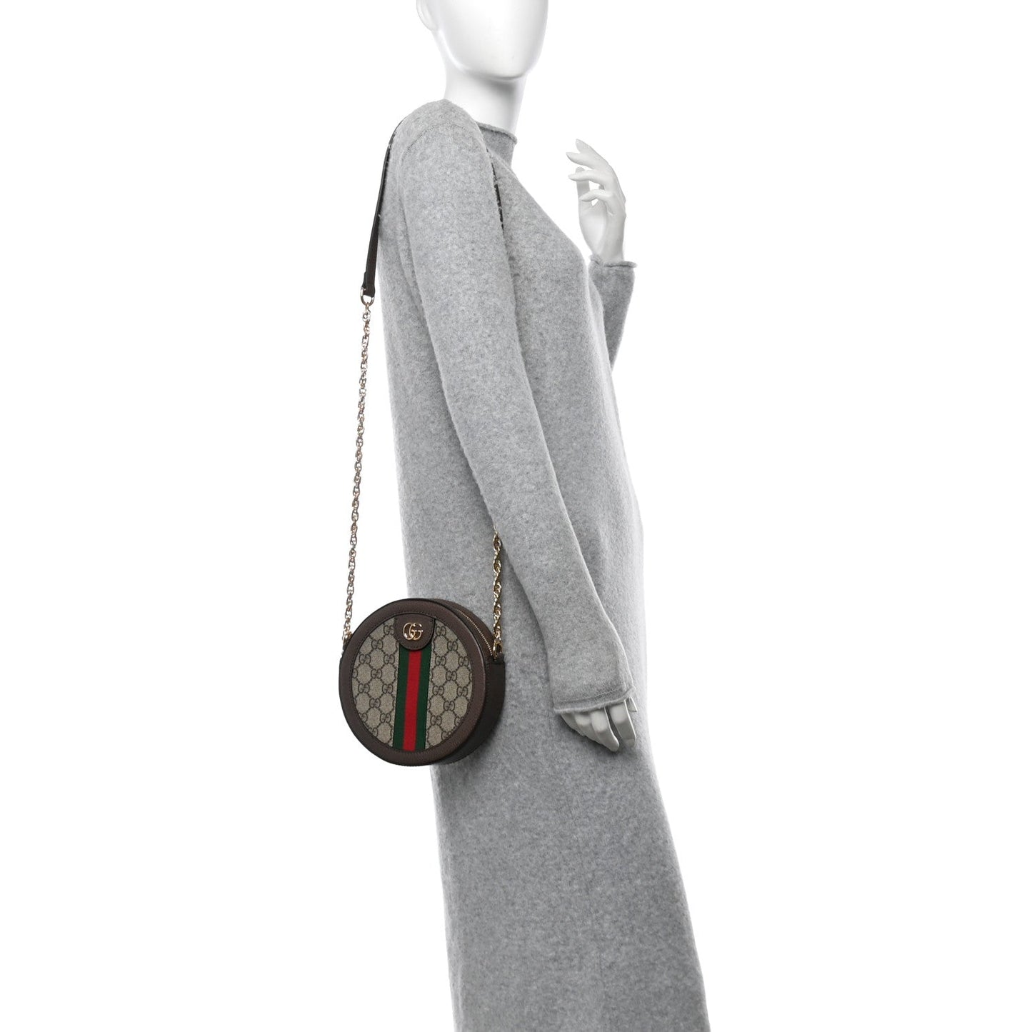Amelia GG Supreme Monogram Web Mini Ophidia Round Shoulder Bag Brown