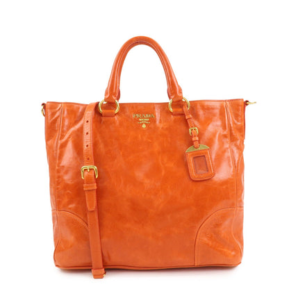 PRADA Logo Leather 2Way Bag Hand Bag Shoulder Bag Orange BN2326