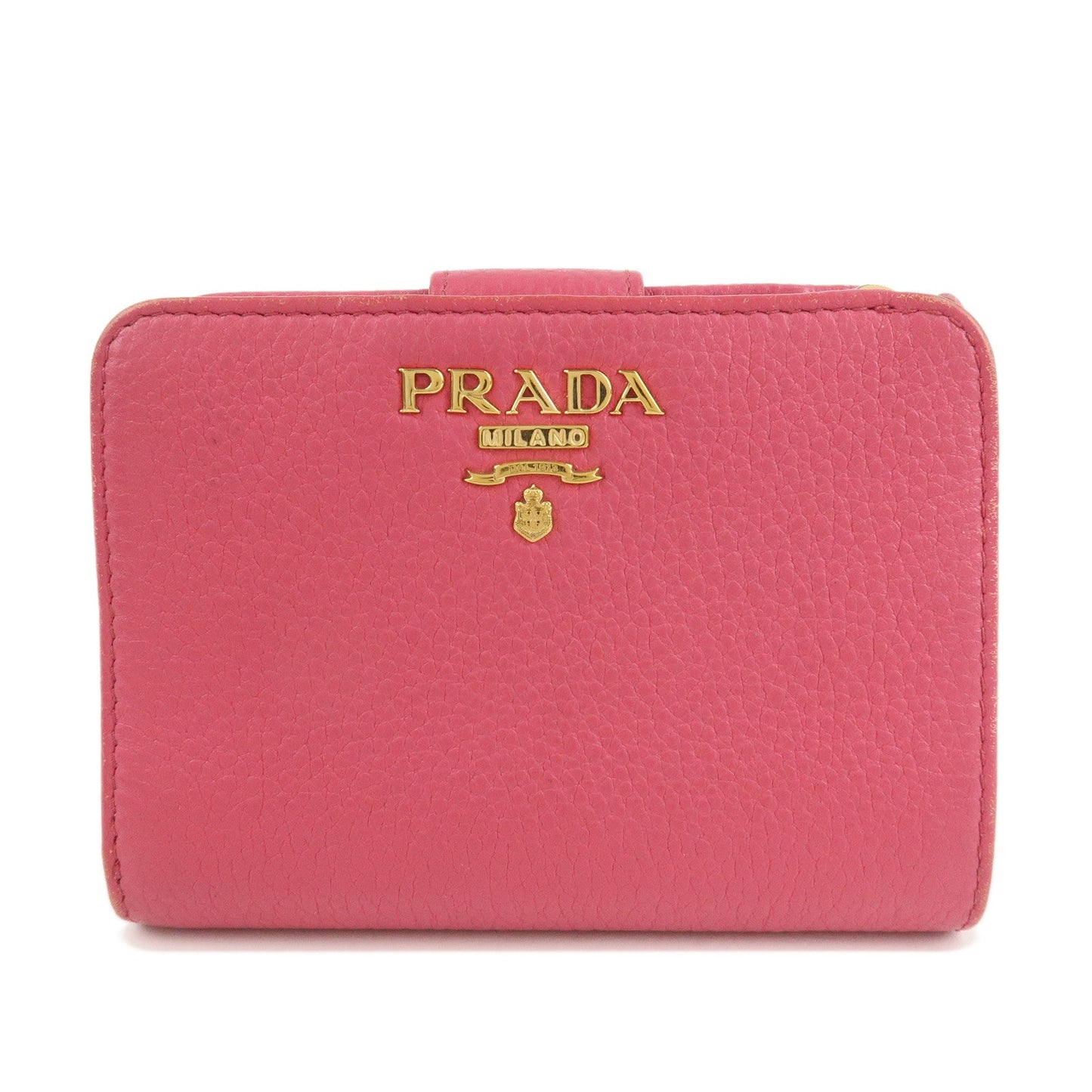 PRADA Logo Leather Bi-Fold Wallet Small Wallet Pink 1ML018  d