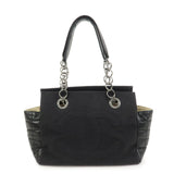 CHANEL Chocolate Bar Lamb Skin Canvas Shoulder Bag Hand Bag Black