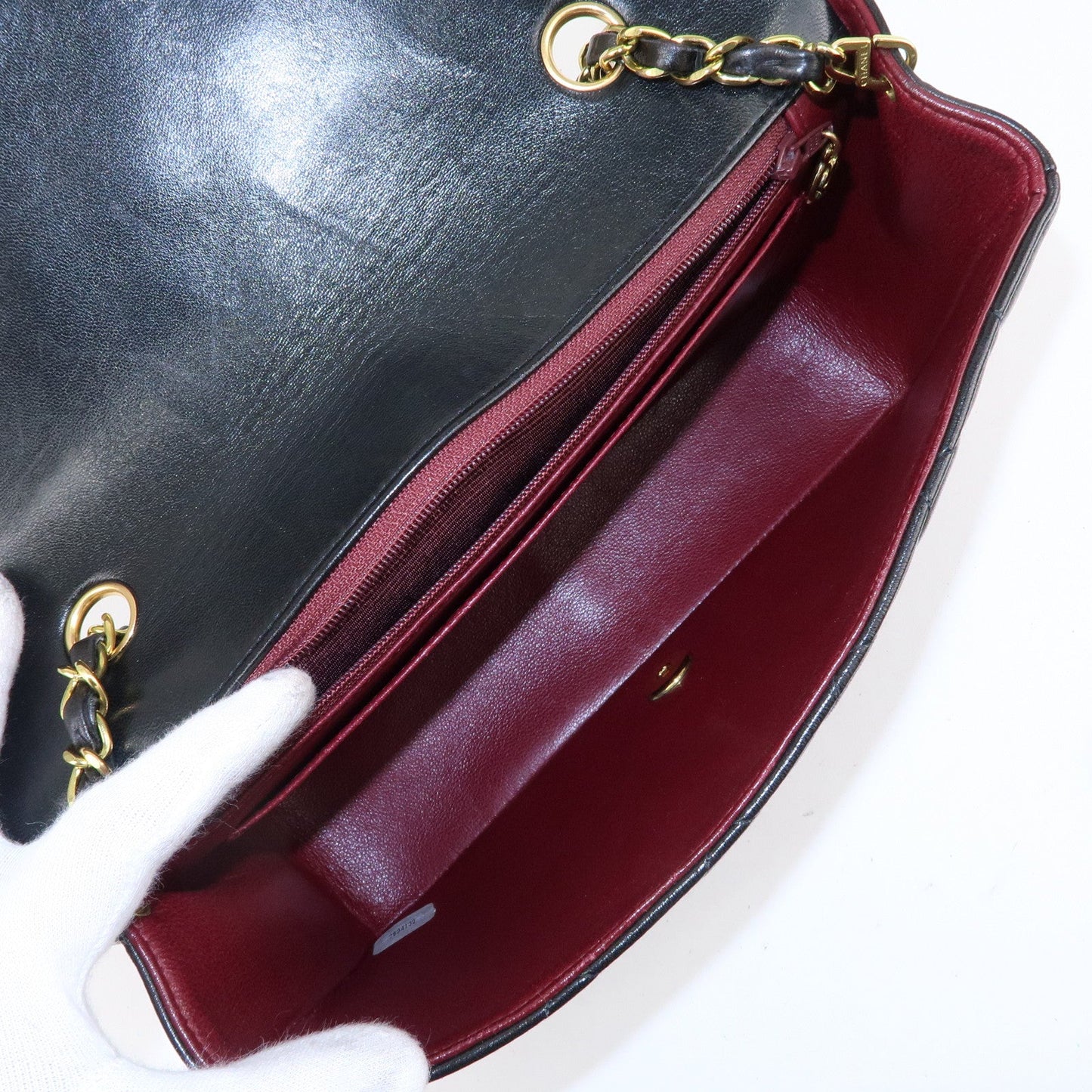 CHANEL Matelasse Lambskin Diana Chain Shoulder Bag Black A01165