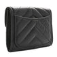 Amelia Aged Calfskin Chevron Quilted Reissue Card Holder Wallet Black