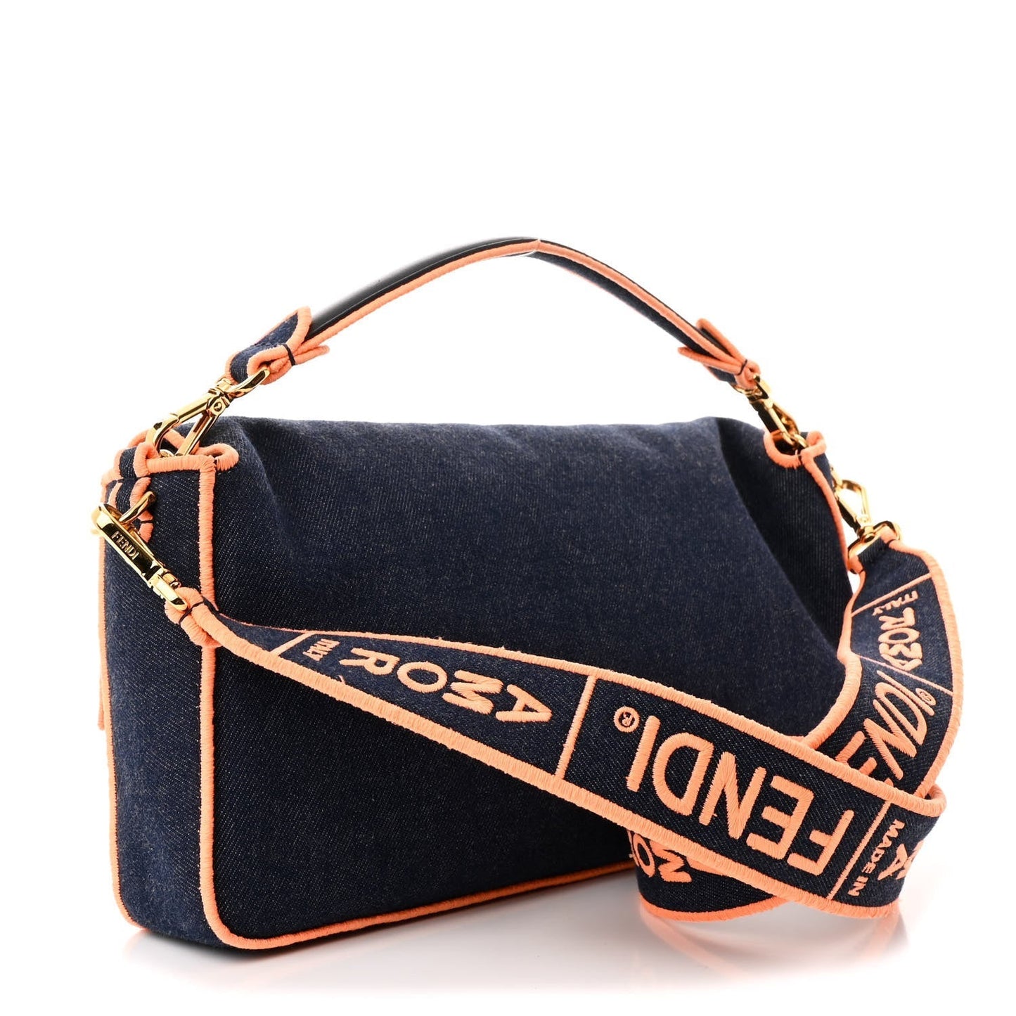 Amelia Denim Large Baguette Blue Arancio Fluo