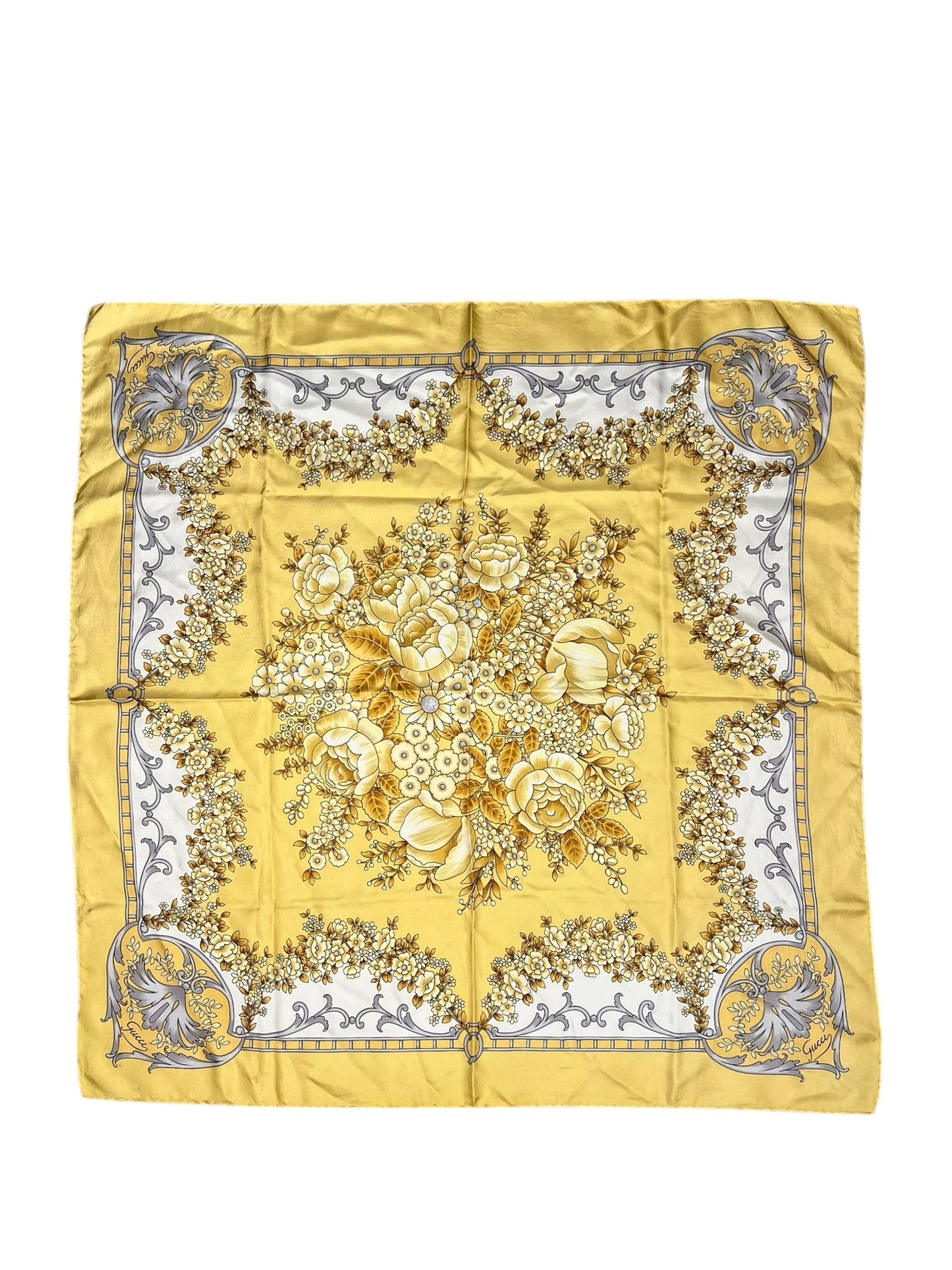 Gucci   Yellow Floral Silk Scarf