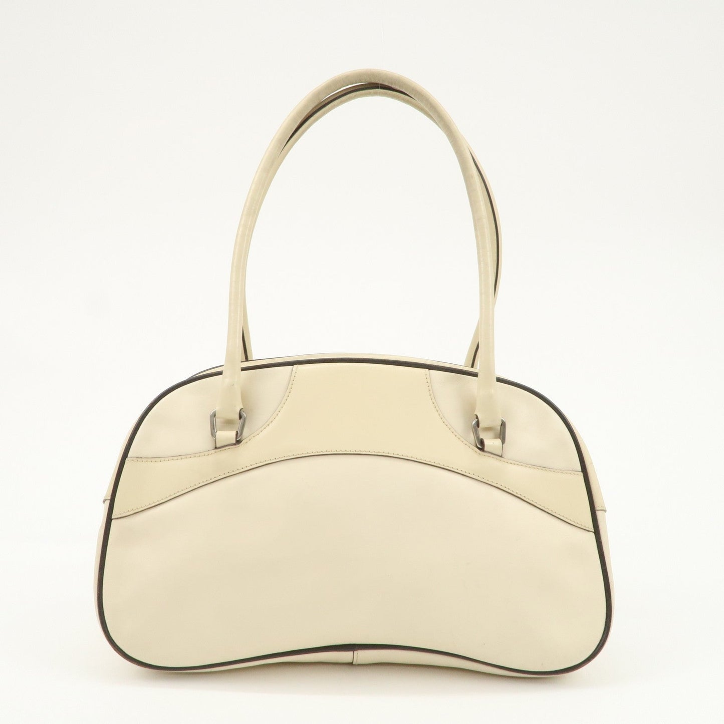 PRADA  Leather Bowling Bag Boston Bag Shoulder Bag Ivory BL0049  d