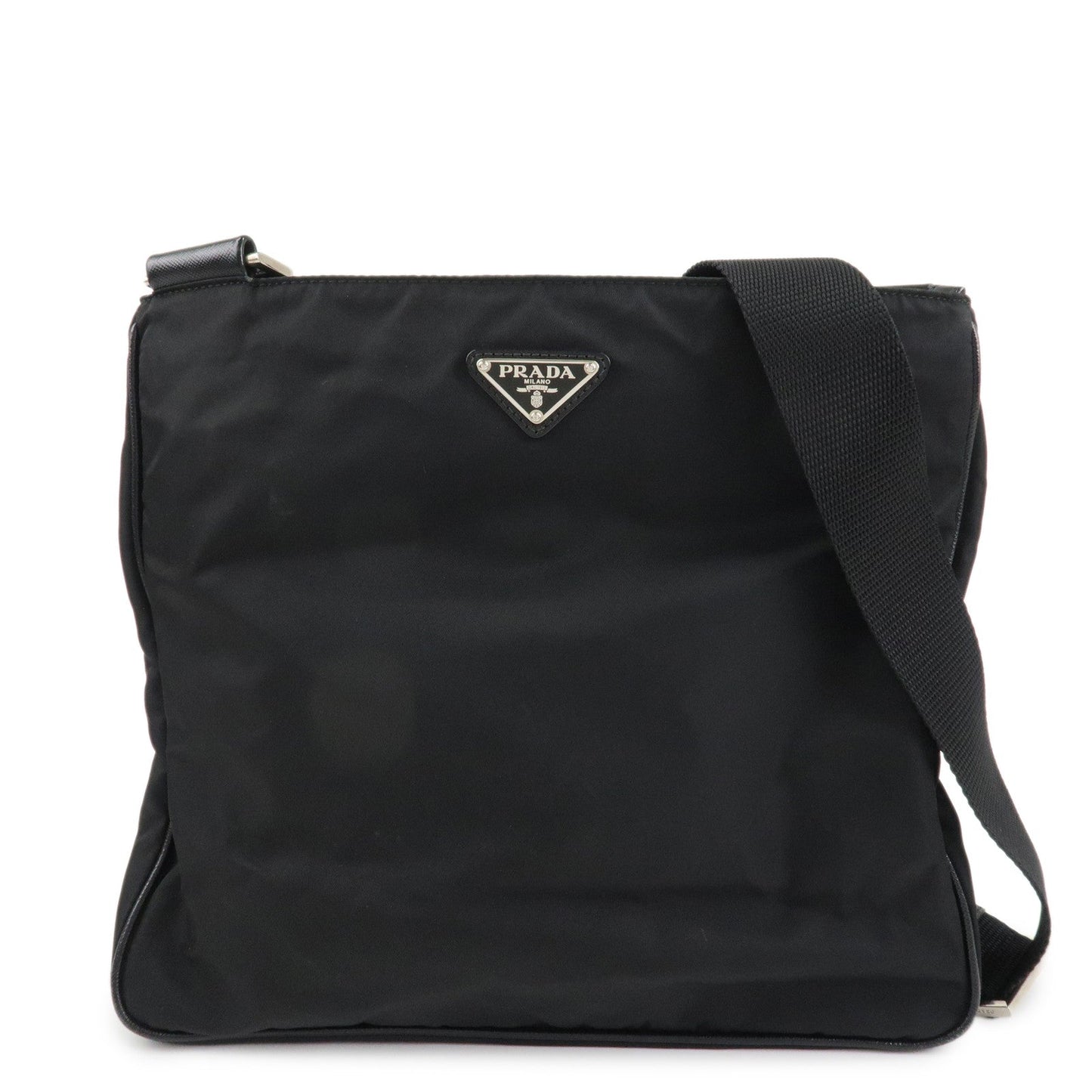 PRADA Triangle Logo Nylon Leather Shoulder Bag Silver HDW Black  d