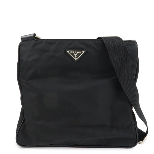 PRADA Triangle Logo Nylon Leather Shoulder Bag Silver HDW Black  d