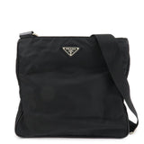 PRADA Triangle Logo Nylon Leather Shoulder Bag Silver HDW Black  d