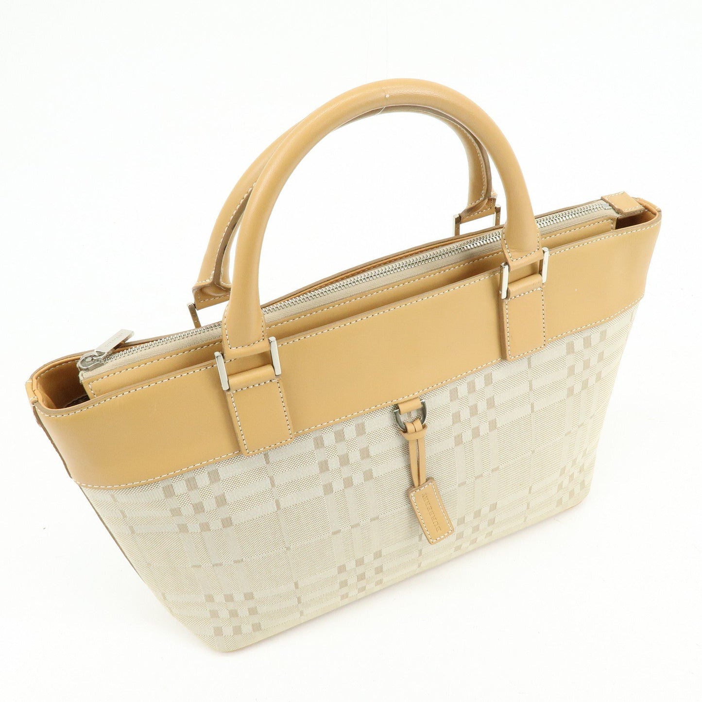 BURBERRY Canvas Leather Tote Bag Hand Bag Beige Light Beige