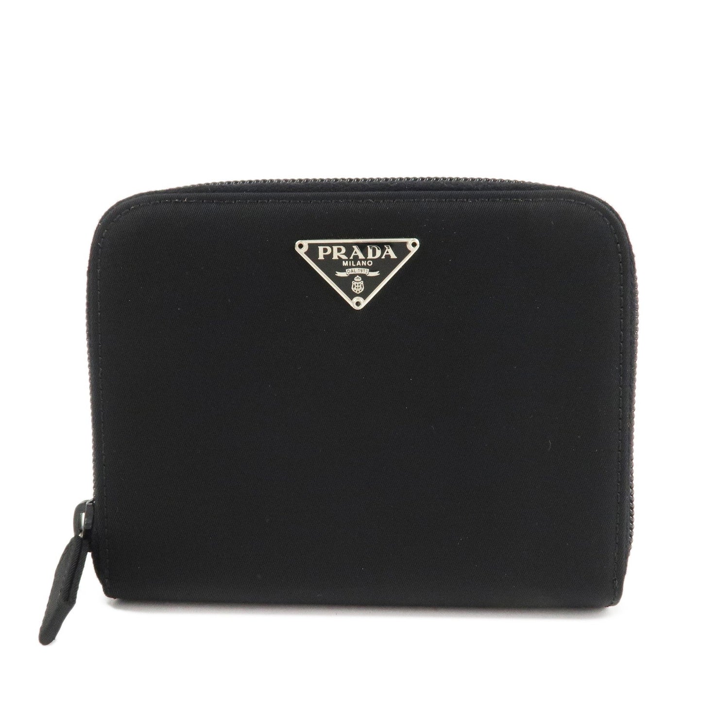 PRADA Nylon Saffiano Leather Bi-fold Round zippy Wallet Black  d