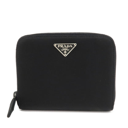 PRADA Nylon Saffiano Leather Bi-fold Round zippy Wallet Black  d