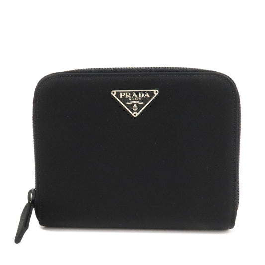 PRADA Nylon Saffiano Leather Bi-fold Round zippy Wallet Black  d
